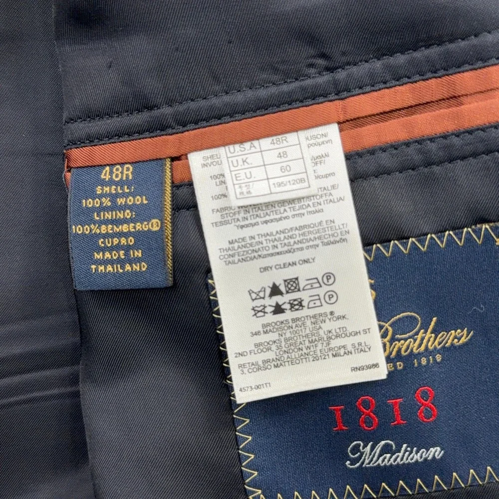 Brooks Brothers Blazer 1818 Madison Windowpane Wool Navy Blue Mens 48R